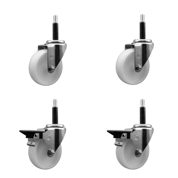 4'' Nylon Wheel Swivel 3/4'' Expanding Stem Caster Set 2 Brakes, 4PK
